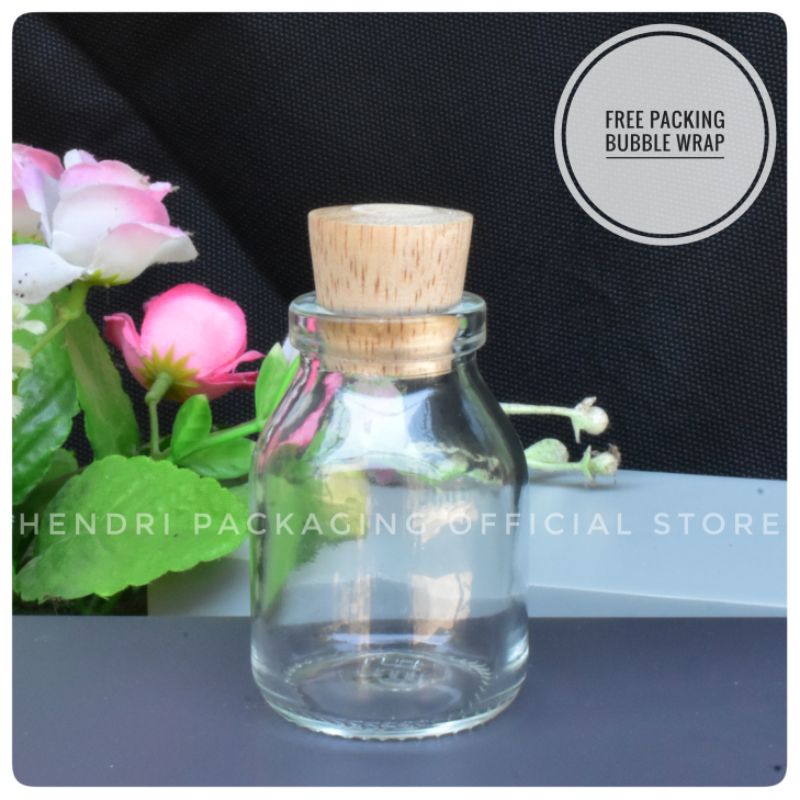 Botol Kaca 50ml Tutup Kayu Gabus Craft - Natural