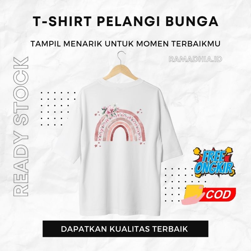 Baju Kaos Family Ibu Ayah Anak Couple Set Keluarga Bahan Cutton Combed Sablon Design Pelangi Bunga E