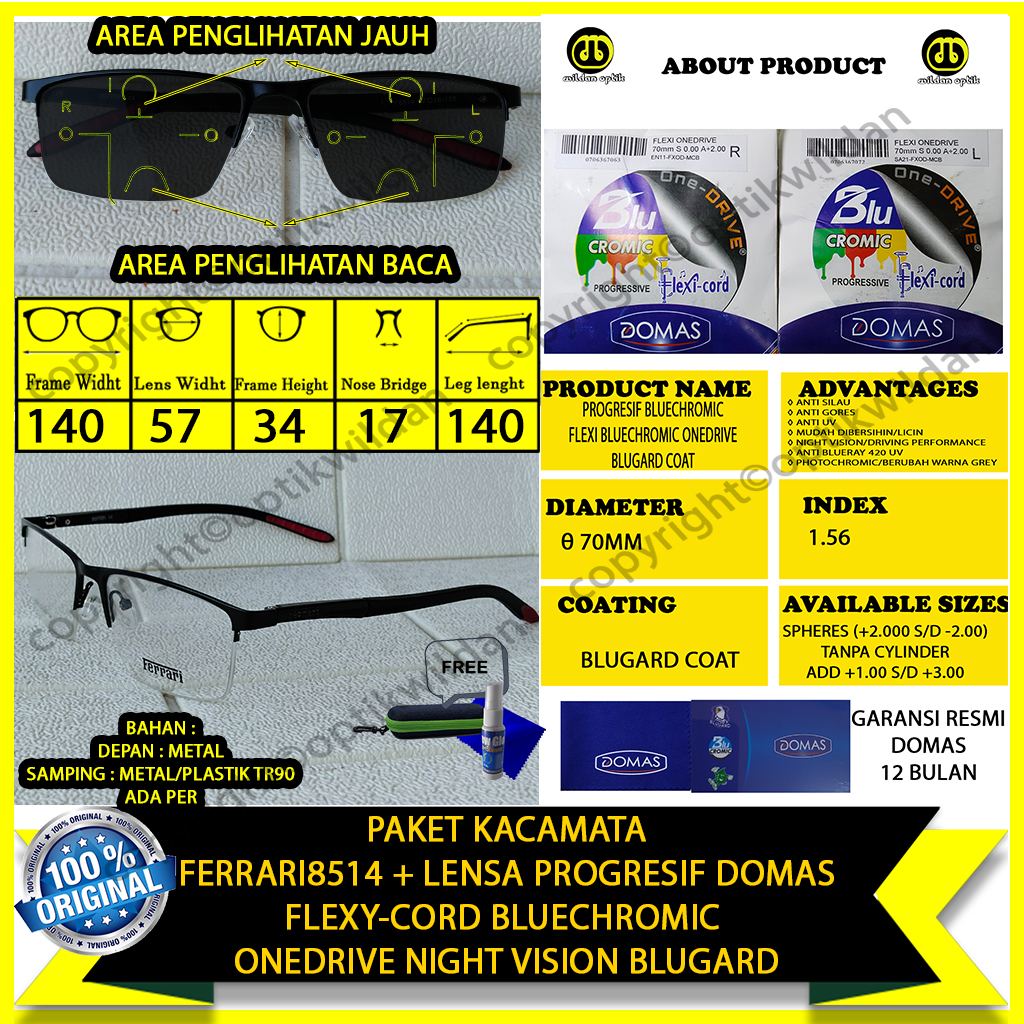 PAKET KACAMATA PROGRESIF ONEDRIVE DOMAS DAN AVT FERRARI 8514