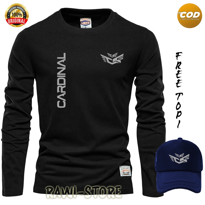 BONUS TOPI TERBARU Kaos Distro Lengan Panjang Pria&Wanita Cardinal SIlver