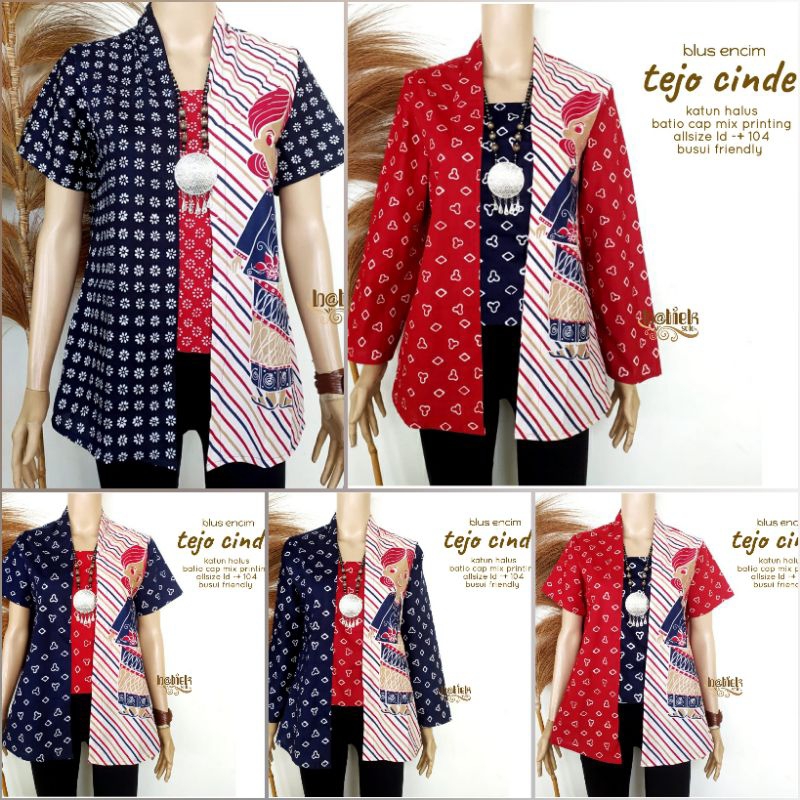 Batik Solo Fashion Batik - Blouse/Top/Atasan Tejo BATIEK Atasan Batik Katun Halus Encim Merah Putih 