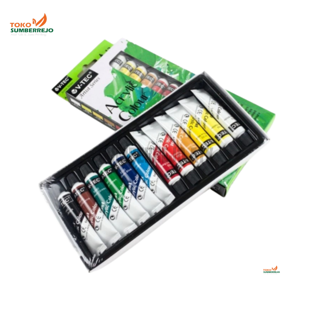 

Cat Akrilik V-Tec 12 / 18 Warna 6 ml Acrylic Colours Vtec Melukis Kanvas VT-1325/W VT-618/A