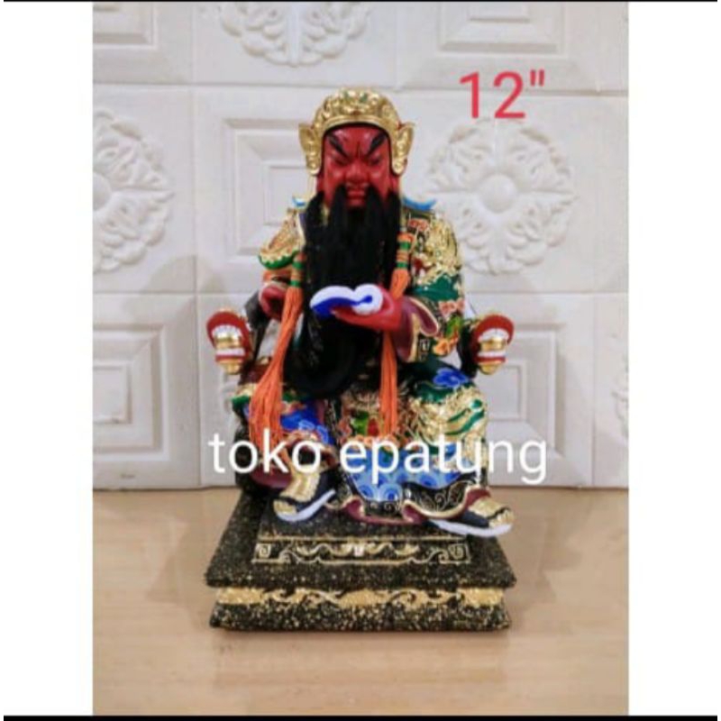 patung dewa kwan kung/ kwan kong/kwan te- kayu taiwan- 12 inch- duduk- kumis