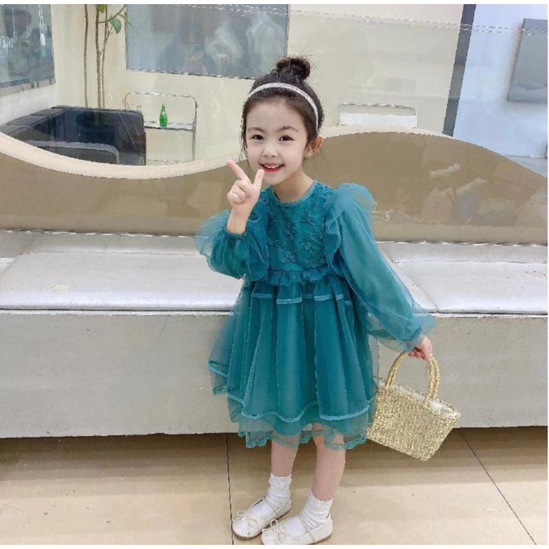 DRESS PESTA ANAK HIJAU BOTOL 140