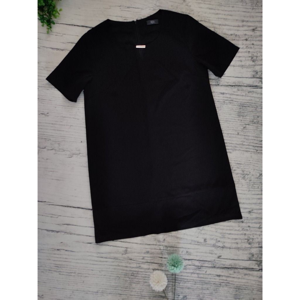 Dress Midi Wanita Lengan Pendek Hitam Polos Brand Bega PL Murah