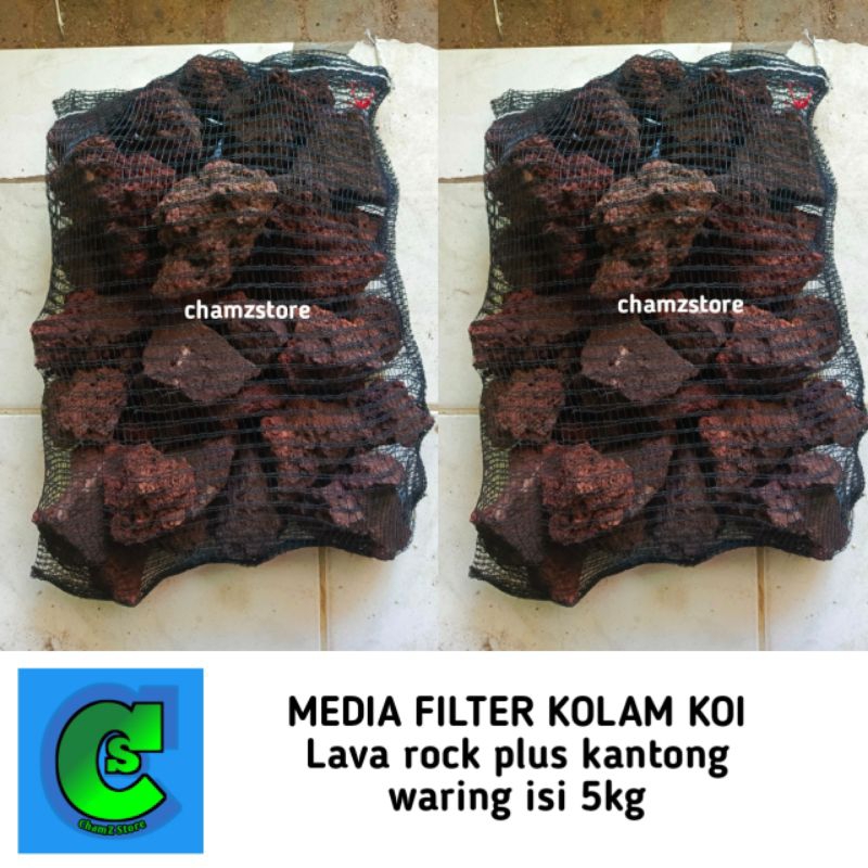 lava rock plus waring isi 5kg media filter kolam koi siap pakai / lava rock media filter