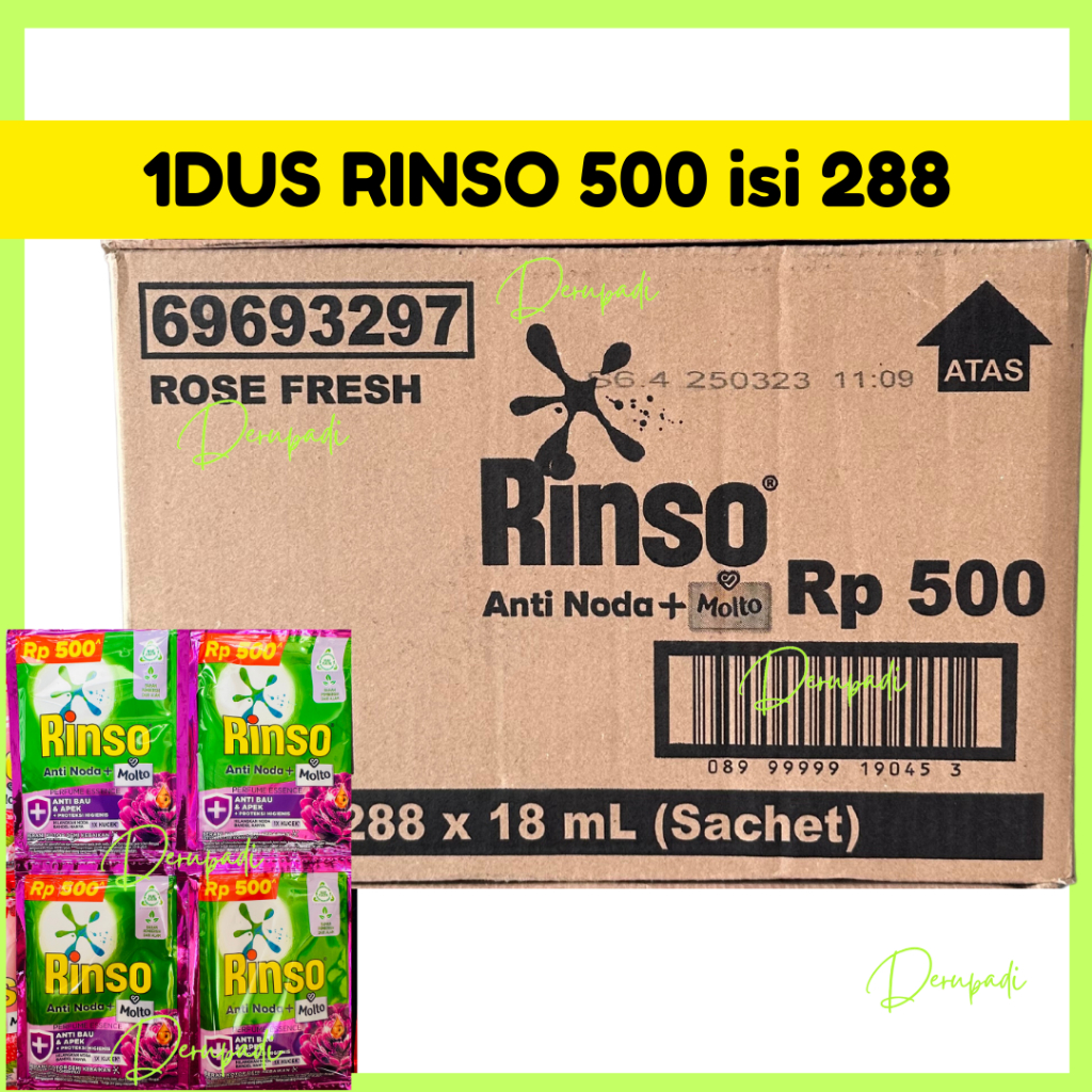 (TMB) 1 karton RINSO + molto cair 500 all varian deterjen liquid isi 288 sachet • rose fresh