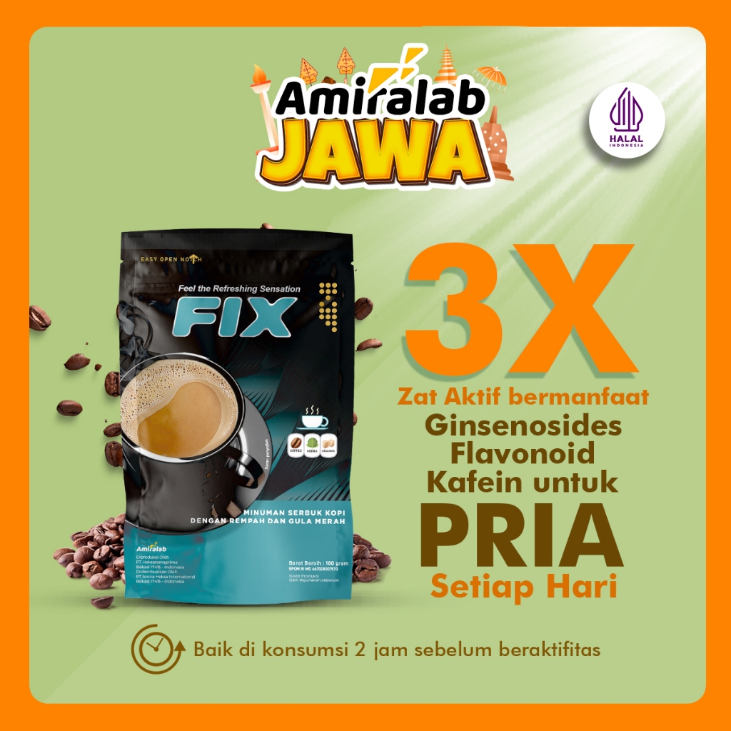 

AMIRALAB Fix Coffee Minuman Kopi Pria Kesehatan Alami Jamu Ramuan Kejantanan VItalitas Laki Laki Ampuh 100gr