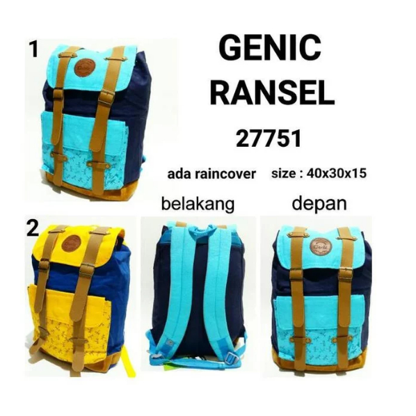 Tas sekolah ransel backpack wanita genic 27751 tas punggung murah warna biru dan kuning