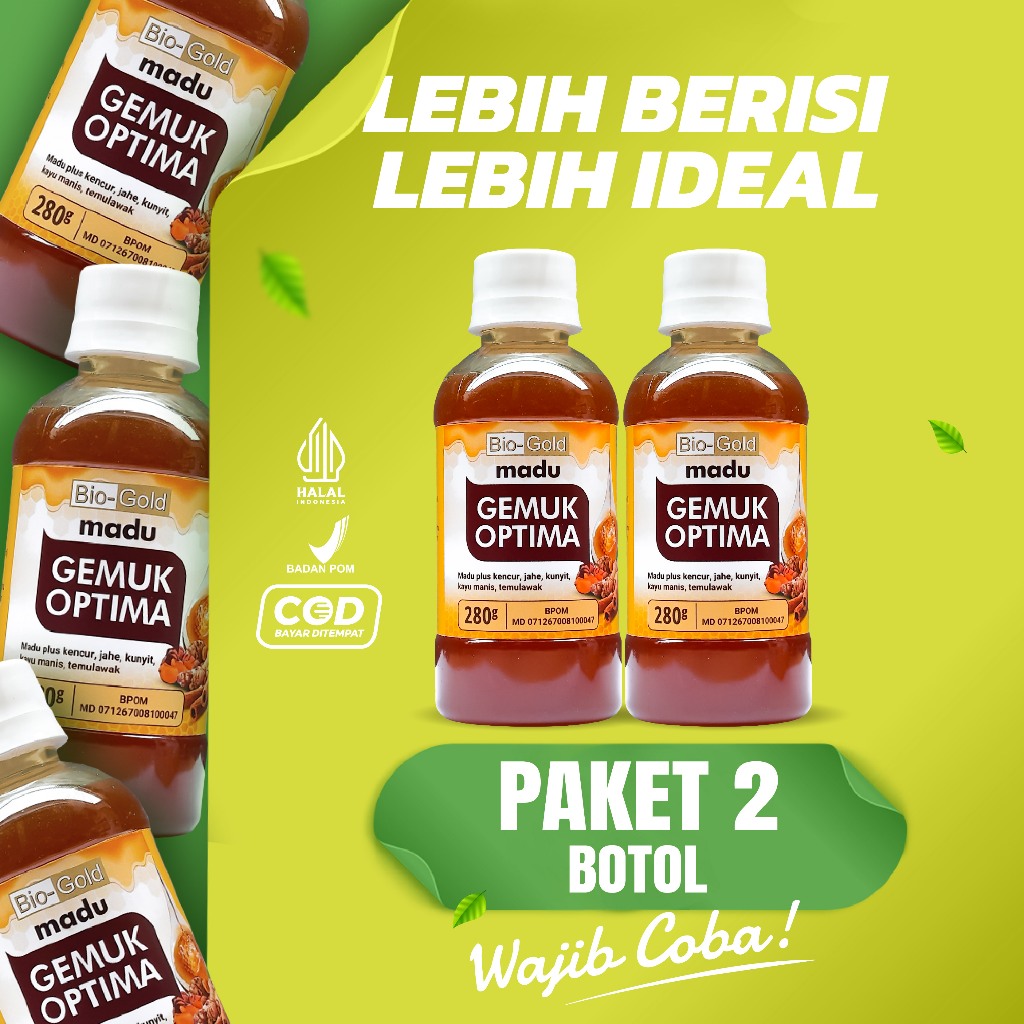 

PAKET 2 BOTOL Madu Gemuk Optima Biogold Penambah Nafsu Makan BPOM isi 280gr