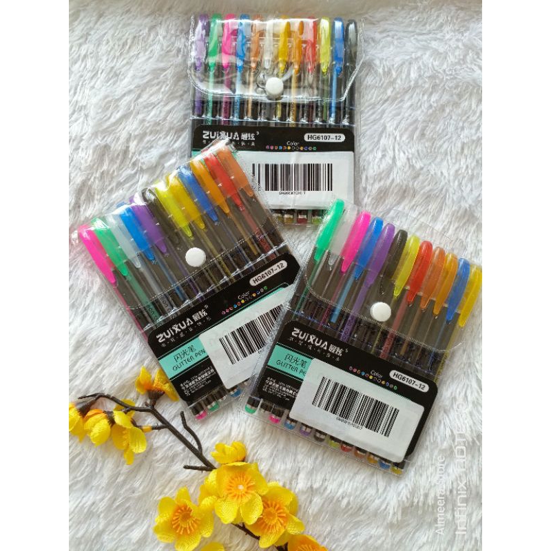 

ZUIXUA Pulpen Gel 1.0mm Glitter Pen 12 Warna / Highliter Gel Pen ECER