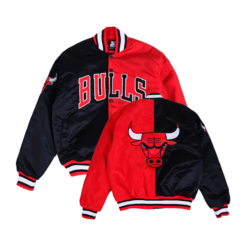 VARSITY BULLS TWO TONE JACKET CHICAGO NBA TEAM PREMIUM ORIGINAL 1:1 NBA MLB HEAVY WEIGHT