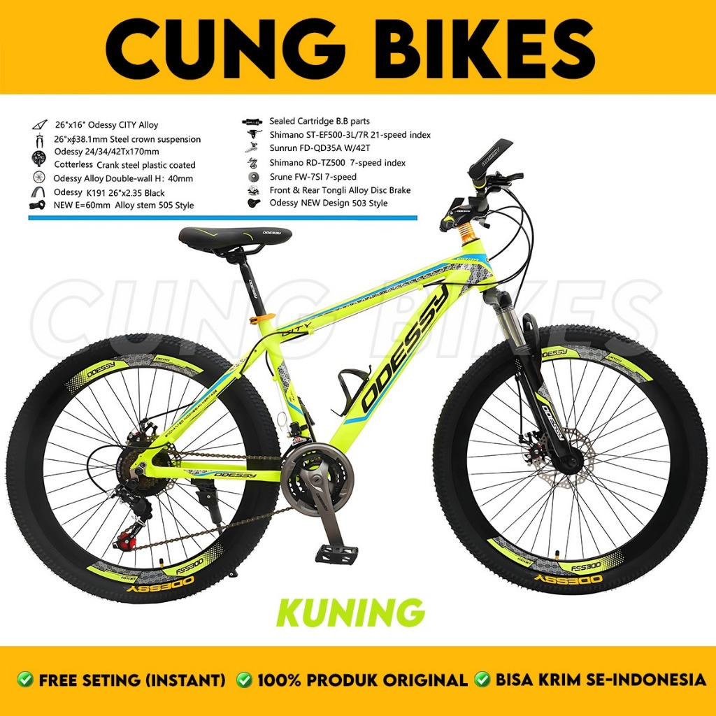 Sepeda Gunung Odessy City MD99 Frame Alloy Ukuran 26 Inch Velg Tinggi 21 Speed