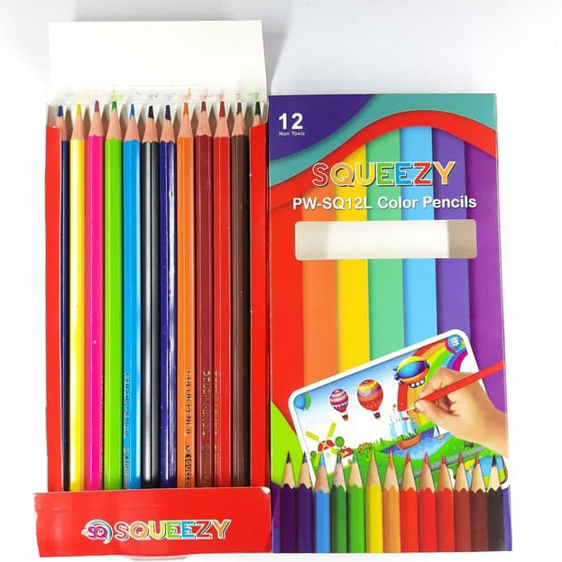 

➢❈ Pensil Warna Squeezy Panjang 12 Warna Murah / Color Pencil PW-SQ12L
