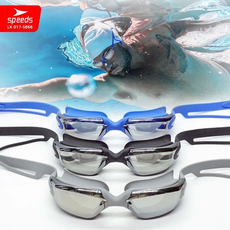 Gratis box Kacamata renang dewasa Lensa miror + penutup telinga anti UV