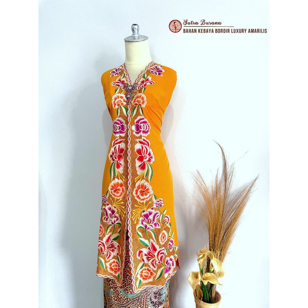 Pusat Bordir Tasikmalaya - Bahan Atasan Long Kebaya Bordir Handmade Amarilish