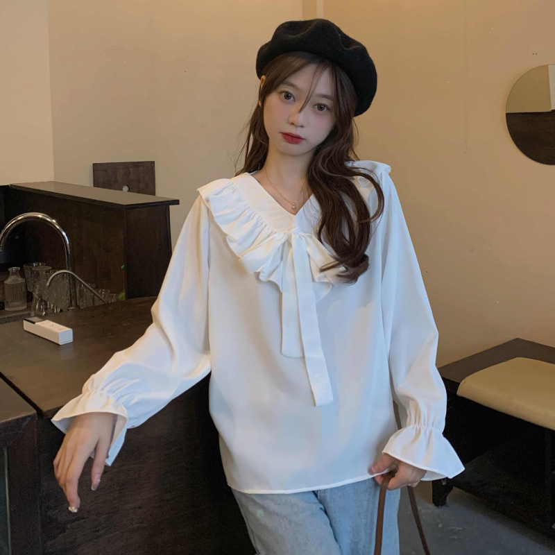 Kemeja putih wanita polos Kemeja korea katun Blouse murah S6T4 Terbaru branded lengan pendek atasan 