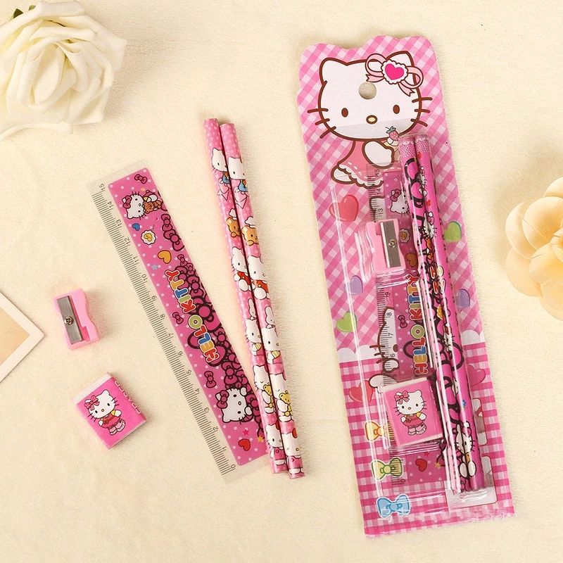 

Set Alat Tulis Lengkap. Package = 1 set 5 in 1 （ 2 Pensil, Peraut, Penghapus, Penggaris)