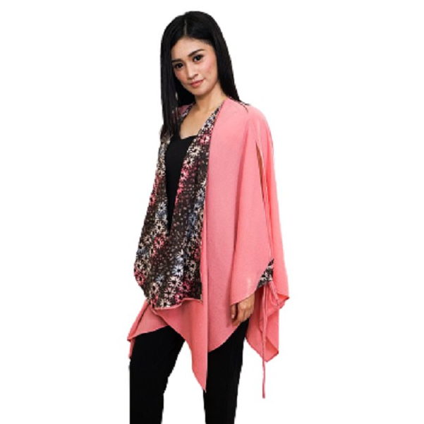 Outerwear Batik Wanita Crepe Cardigan Pink Gesyal. Luaran Big Size