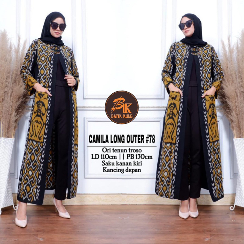 Outer dress panjang motif batik songket etnik Outerwear ori tenun troso Ld 110 | Camila long outer b