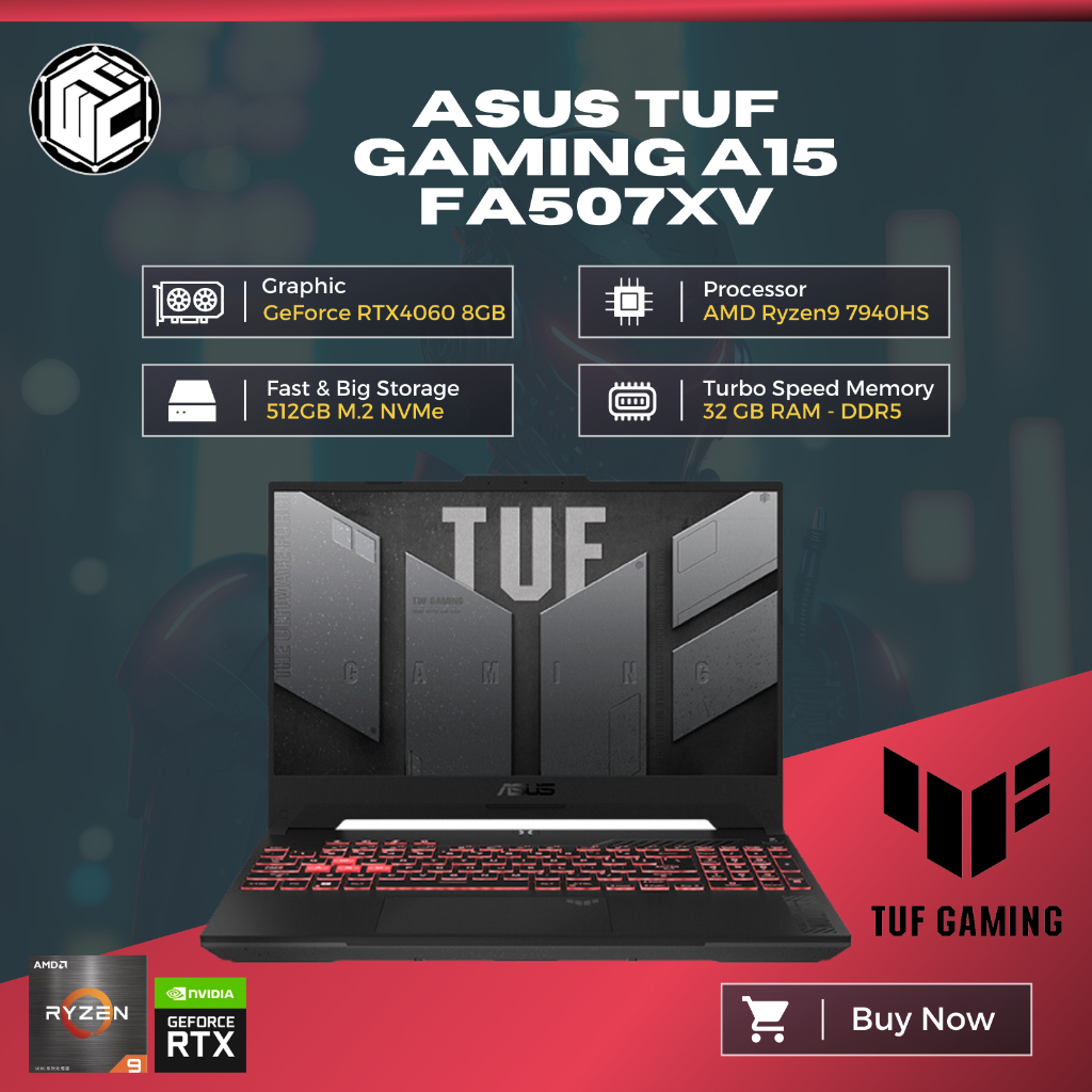 Laptop ASUS TUF Gaming A15 FA507XV RYZEN 9-7940HS 32GB 512GB RTX4060 8GB W11 Bergaransi Resmi
