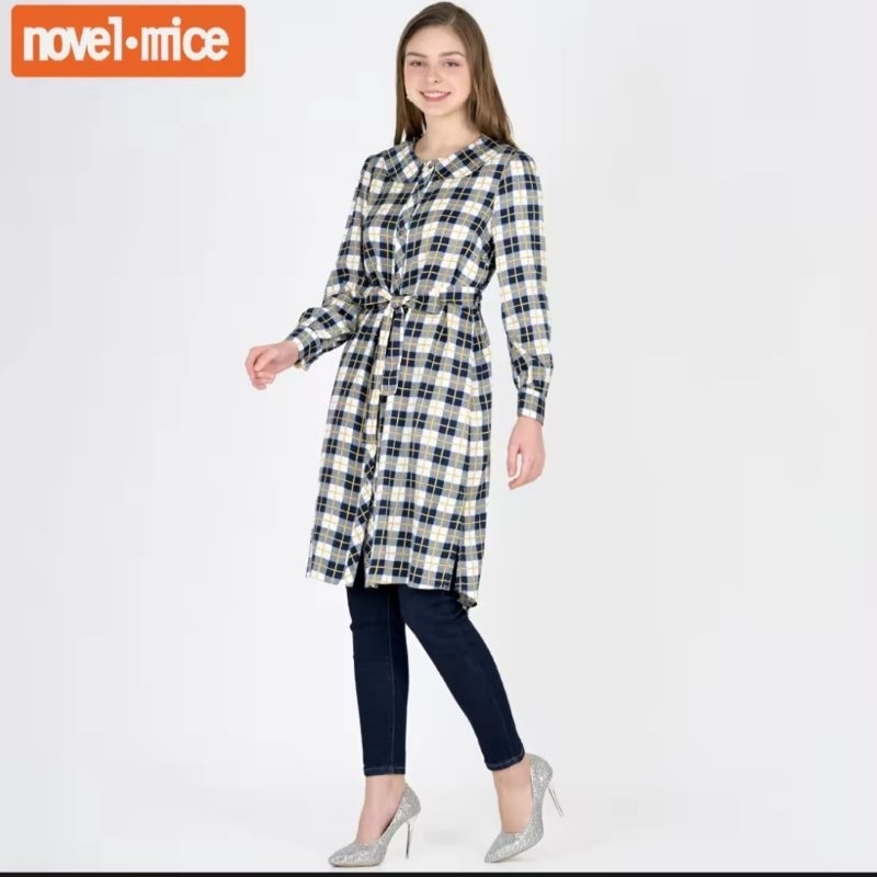 tunik tartan rayon navy plaids original novel mice size S