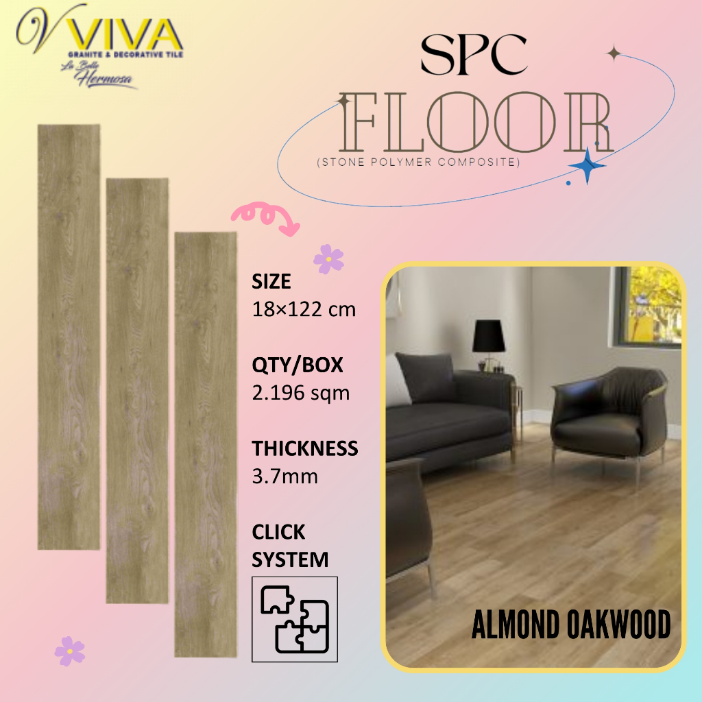 VIVA SPC 5MM ALMOND OAKWOOD  CLICK SYSTEM / LANTAI KAYU VINYL