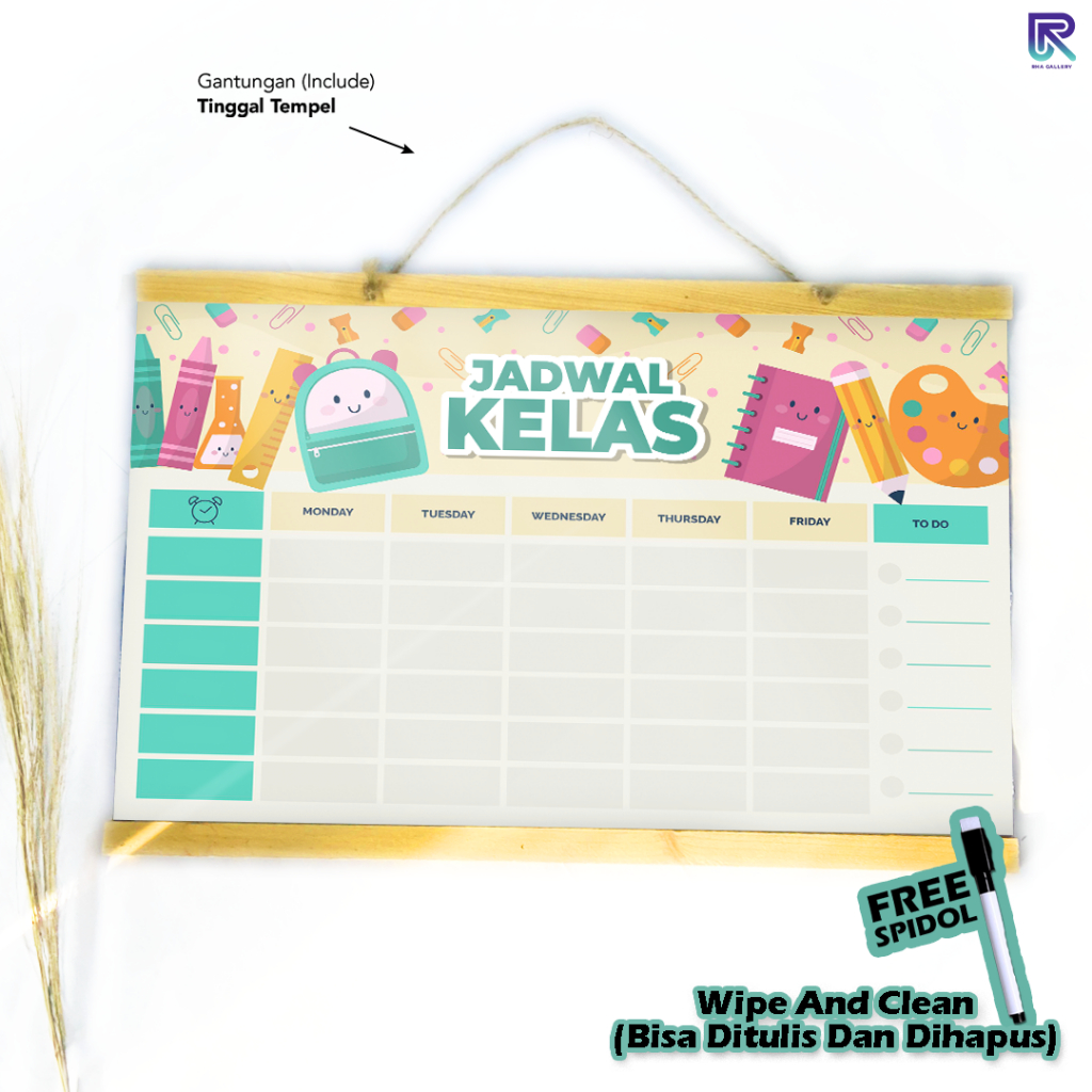 RHA GALLERY Planner Jadwal Kelas Sekolah Wipe And Clean List Jadwal Tulis Aesthetic 32x48 CM