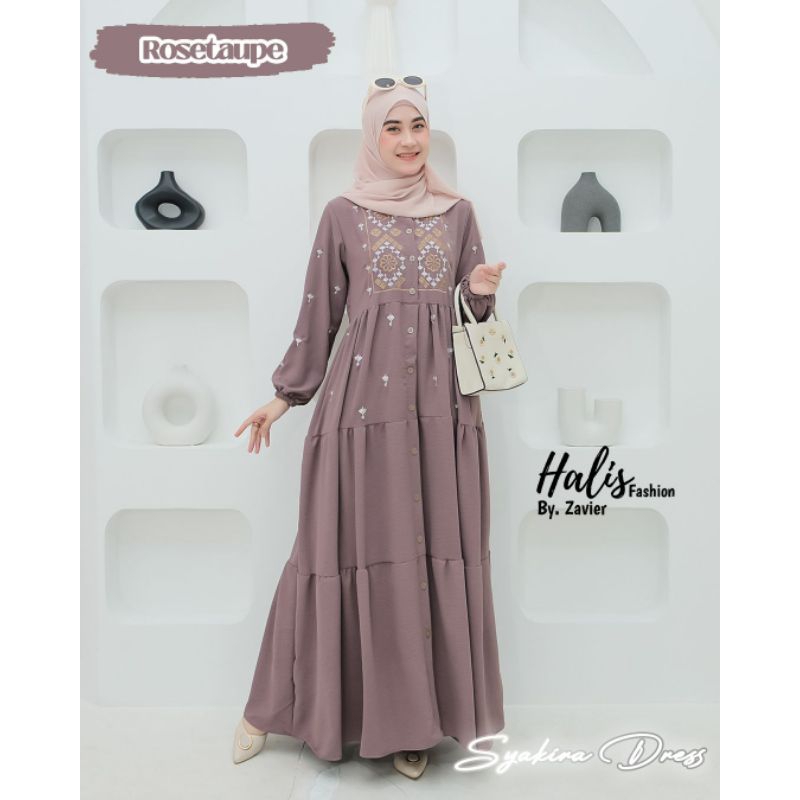 SYAKIRA BORDIR DRESS GAMIS CRINGKLE ORI HALIS FASHION