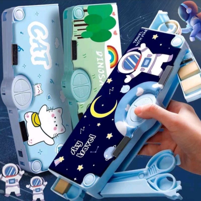

Tempat pensil magnet tombol pencet set lengkap karakter KUROMI, ASTRONOT, UNICORN, FROZEN, SPIDERMAN, AVENGERS/ Kotak pensil tombol gunting solatip