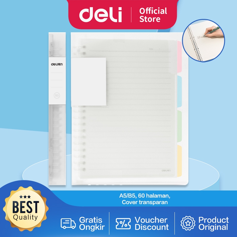 

Deli Loose Leaf / Buku Catatan Binder Clip Notebook 60 Lembar QHX560
