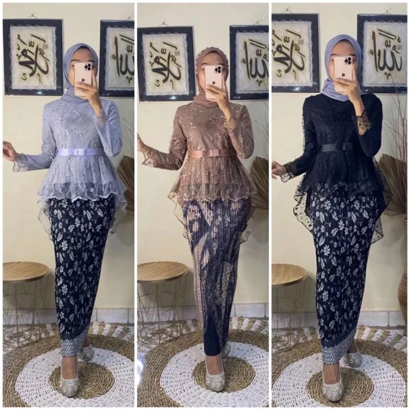 Setelan Kebaya Brokat Atasan Kebaya Modern Aurora Tille Model Pinguin Baju Kondangan Wisuda Dan Lama