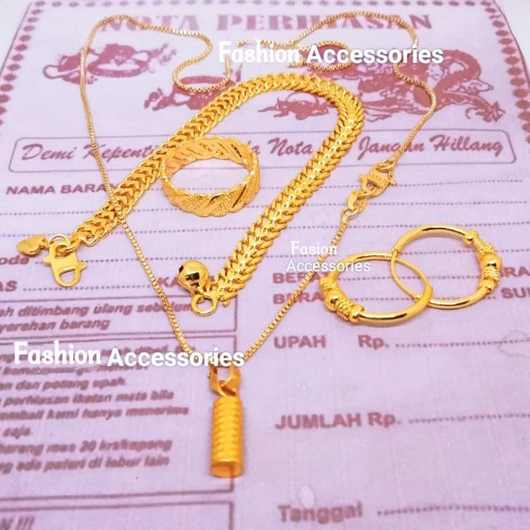 ➺➩⋆❀ Komplit 1 Set Perhiasan Titanium Satu Set Perhiasan Fashion Berlapis Emas24k Ready