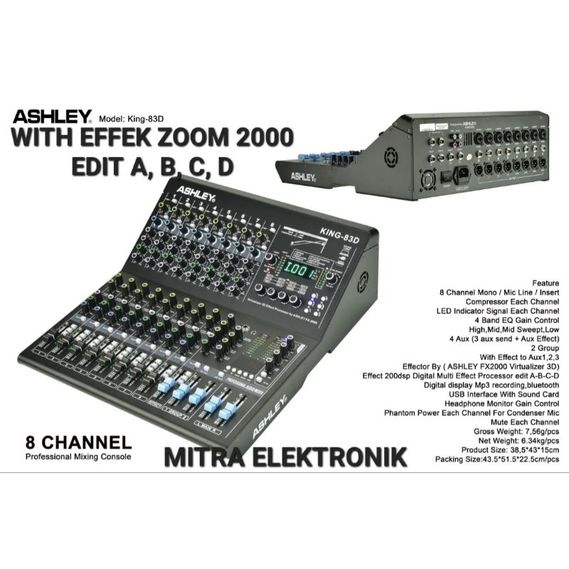 MIXER ASHLEY KING 8 CHANNEL KING 83D MIXER ASHLEY KING 83D 4 EFFEK