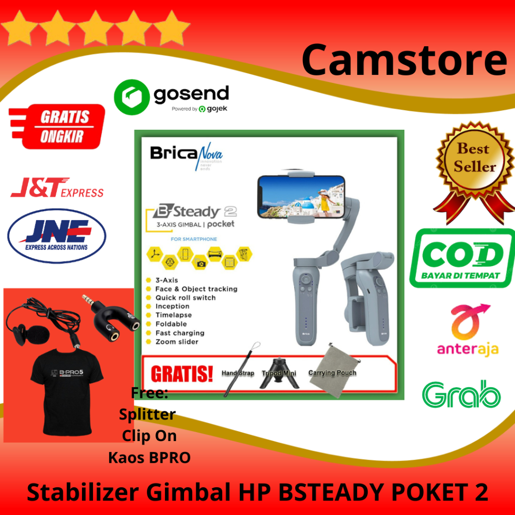 Brica B-Steady 2 Pocket Gimbal Stabilizer - Brica BSteady 2P - Brica B Steady Gimbal Smartphone