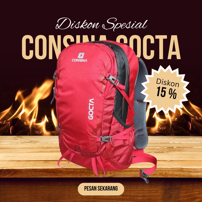 Tas Daypack Consina Gocta 25 30 liter Original Gratis Rain Cover Bag Sekolah Kerja Treveling