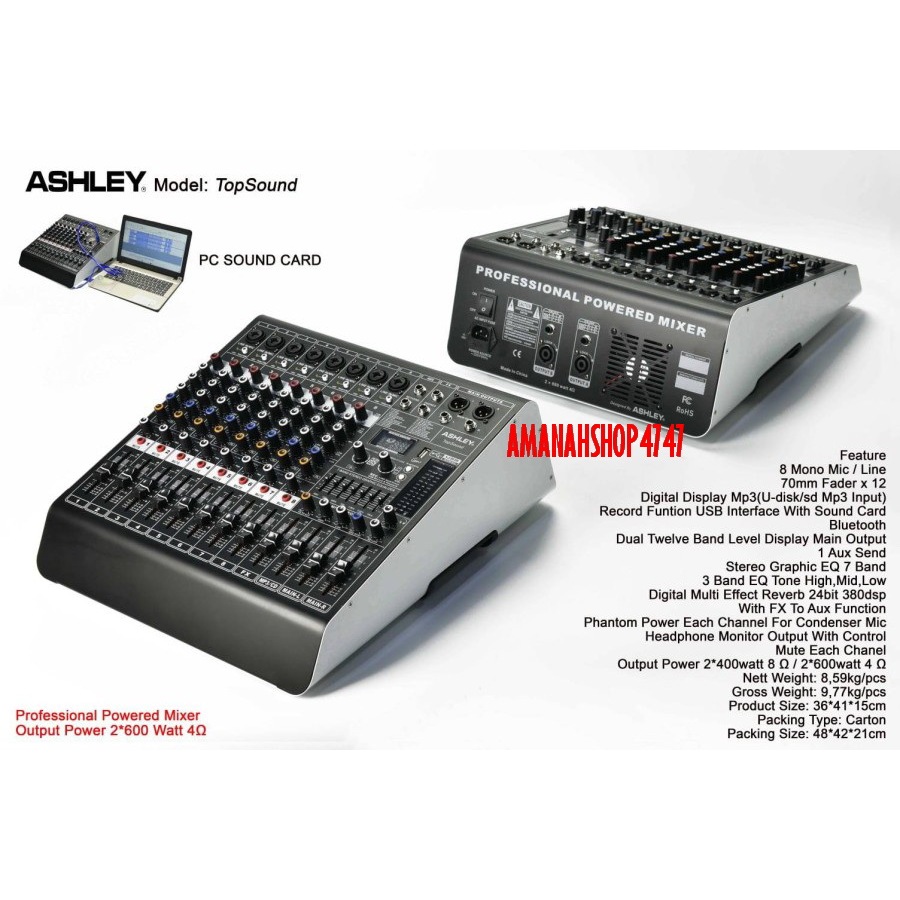 POWER MIXER ASHLEY TOPSOUND TOP SOUND 8 CHANNEL