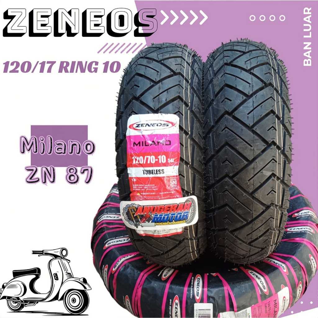 Ban Zeneos 120 / 70 - 10 Milano ZN87 Vespa piagio zip kymco minimoto TUBLESS TL