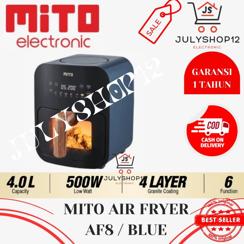 MITO AIR FYRER DIGITAL TYPE AF8 BLUE / AF8 BIRU  / AIR FRYER 4 L 500 WATT / GARANSI 1 TAHUN