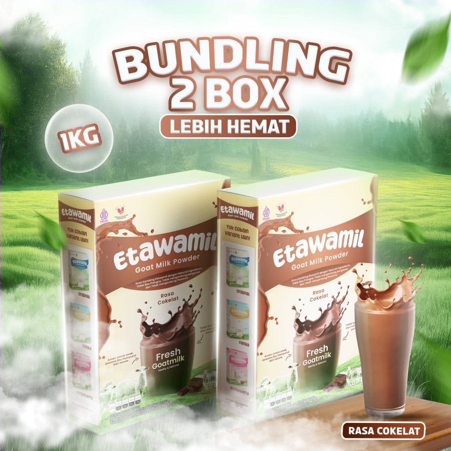 

2BOX/1KG COKLAT ETAWAMIL Susu Kambing Etawa Bubuk - Cokelat Halal BPOM