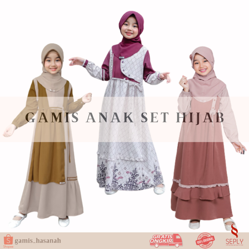 PROMO Baju Gamis Anak Seply Set Hijab