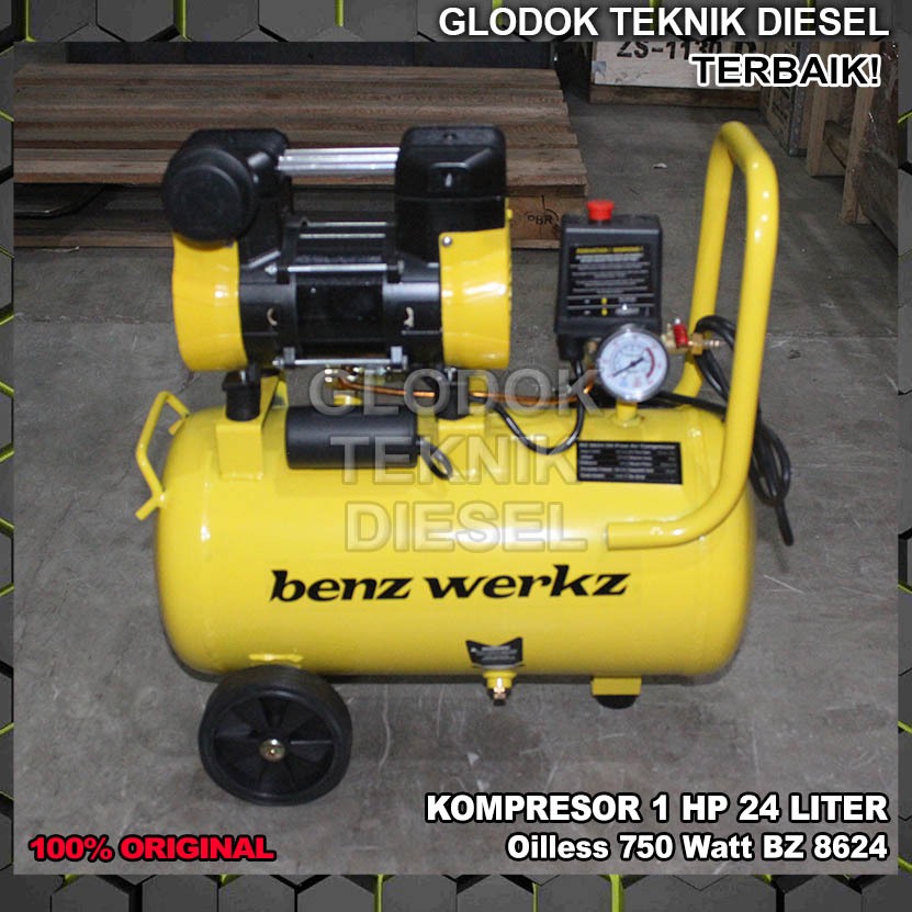 Mesin Kompresor Angin Oilless Oiless 1 HP 24 L Liter Oil Free 750 Watt Paket Lengkap BZ 8624 BZ8624 