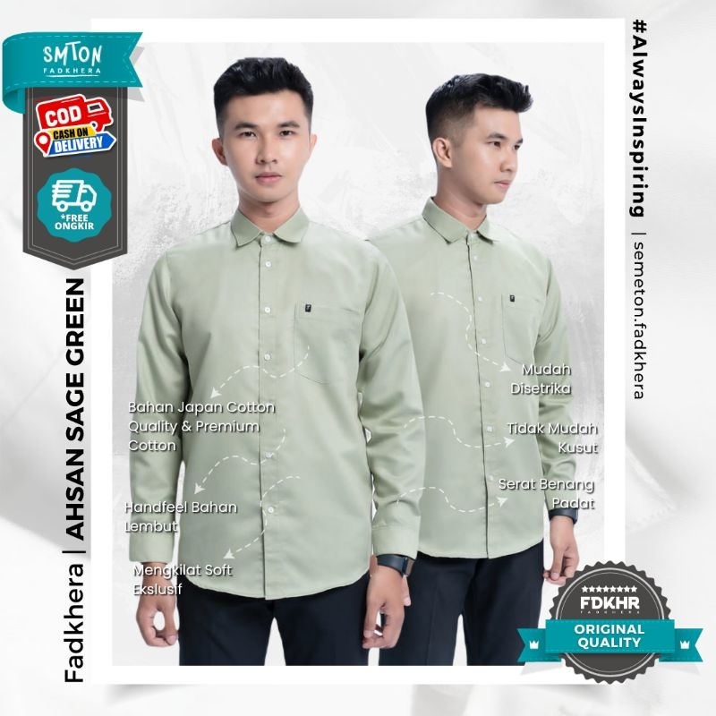 Koko Fadkhera AHSAN SAGE GREEN Kemeja Koko Modern Baju Kemeja Pria | Kemeja Hijau Sage