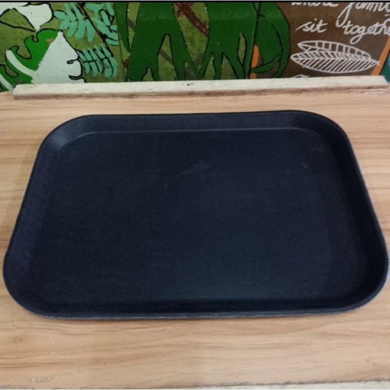 CUCI GUDANG Talam / Nampan plastik hitam Tebal Segi 35x25.5cm sisi dalam Anti Slip Anti Selip (doubl
