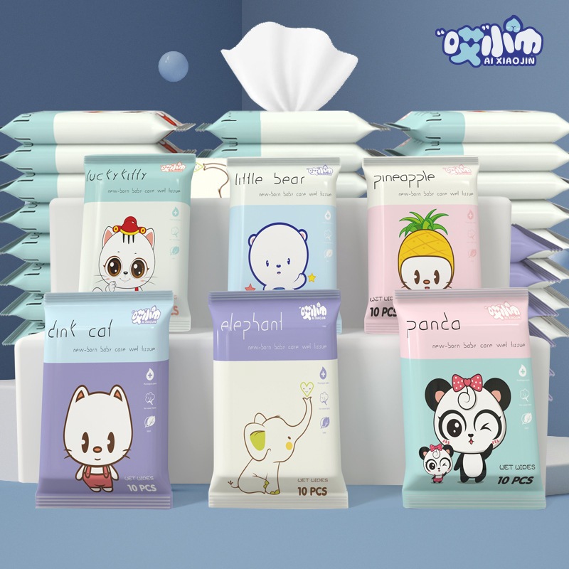 H 917 Tisu Basah Mini Karakter isi 10pcs Super Mini Wipes Mini Wet Tissue  Tisu Basah Travel mini we