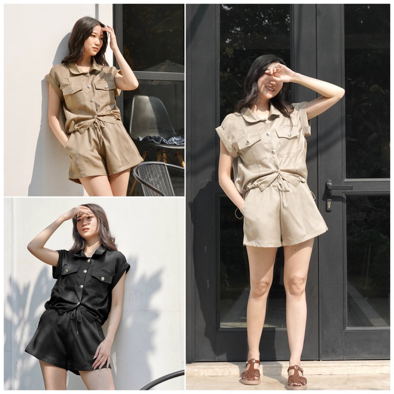 [ Xianelle ] JENNY Set - Crop Pocket Shirt with Shortpants