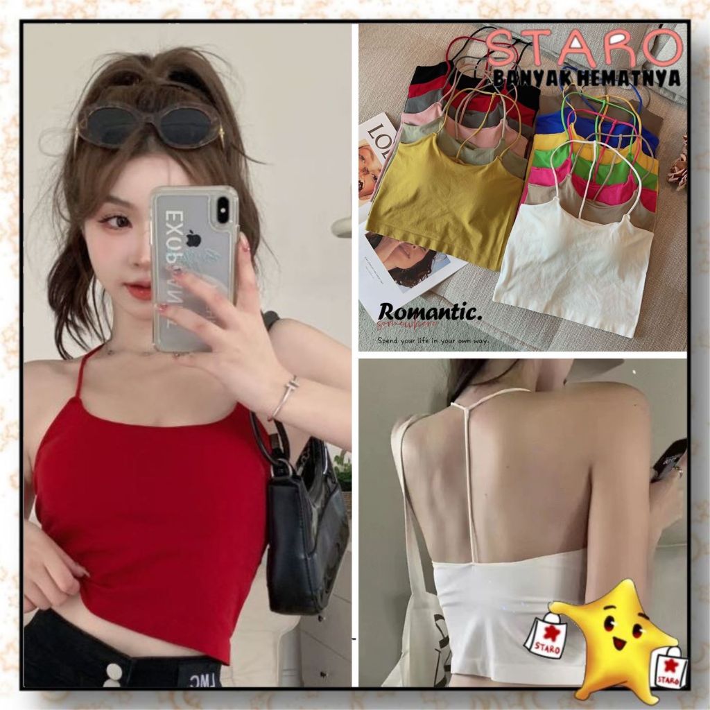 STARO Baju Tanktop Polos Halus Tanpa Kawat With Cup Tali Leher Bh Singlet Wanita Atasan Sexy Cod BRA