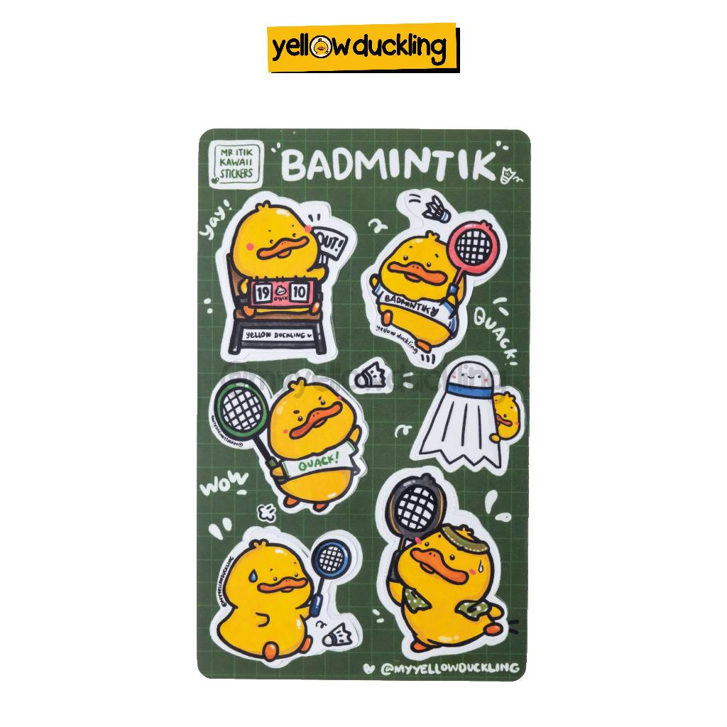 

STICKERS - ITIK BADMINTON EDITION STICKER SET - STIKER ITIK BADMINTON - YELLOW DUCKLING HANDDRAWN MR ITIK BADMINTON - LIMITED EDITION - JURNAL STUDYGRAM DOFF MATTE FINISH WATERPROOFStickers - Badmintik My Yellow Duckling