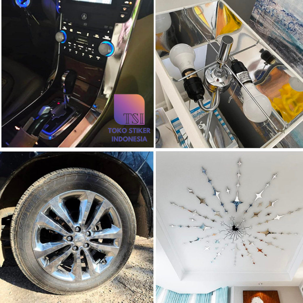 RB Stiker Mirror Chrome Fanchi Premium / Skotlet Krom Silver Gold Red Lentur Tahan Panas 50 cm