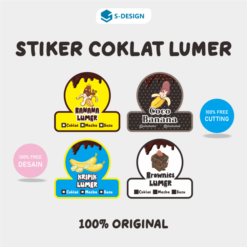 STIKER COKLAT/STIKER LUMER/COKLAT LUMER/STIKER PISANG/STIKER BANANA/STICKER COKLAT/STIKER COKLAT LUMER/STIKER KRIPIK/STIKER LABEL/STICKER LABEL/STIKER CUSTOM/STICKER CUSTOM/CETAK STIKER/STIKER KEMASAN/STIKER MAKANAN/CUTTING STIKER/STIKER BROWNIS/STIKER A3